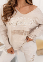 Bluse z cekinami i nadrukiem Perfectly Imperfect Beige