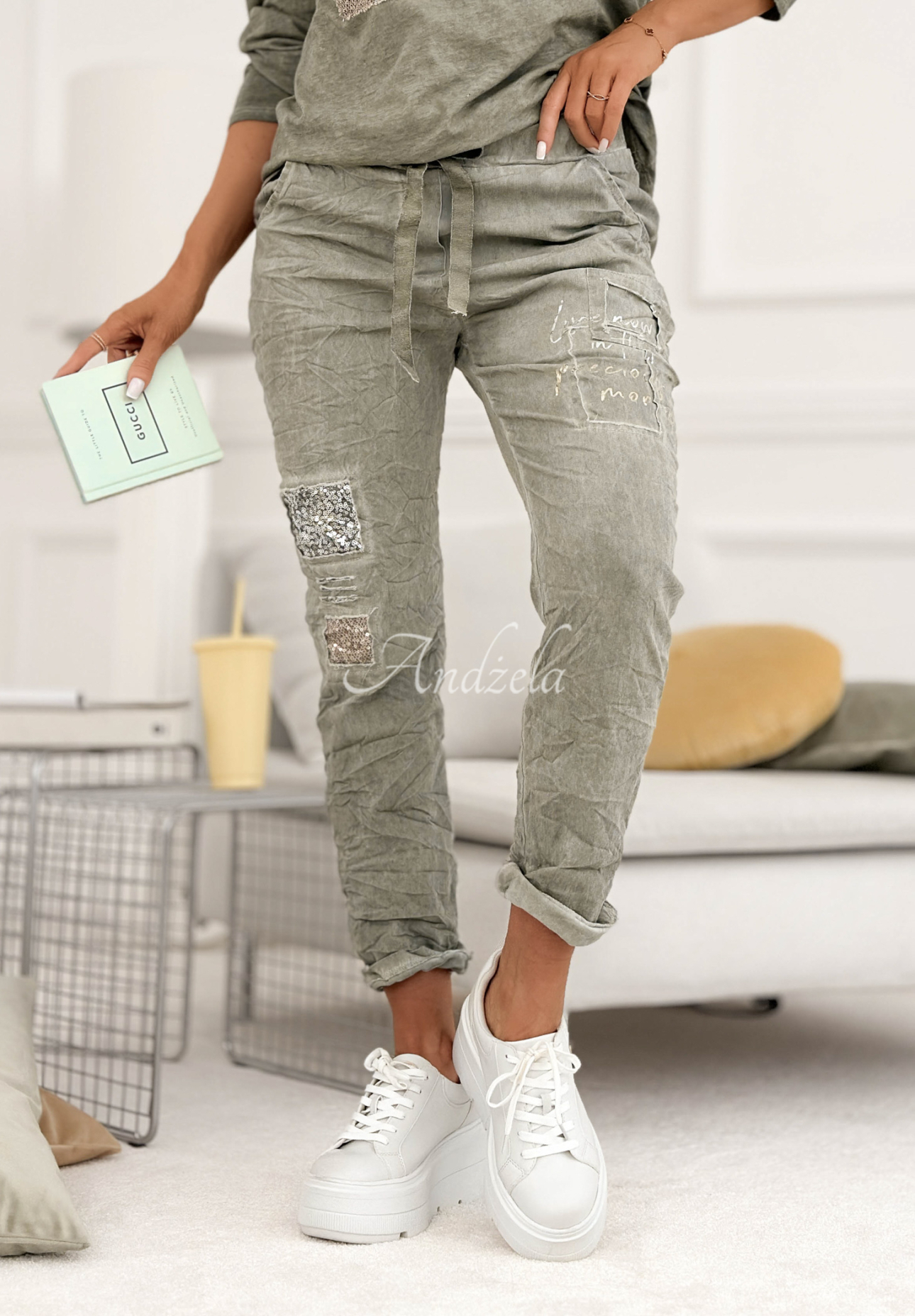 Stoffhose aus Viskose mit Pailletten Perfectly Imperfect Grau