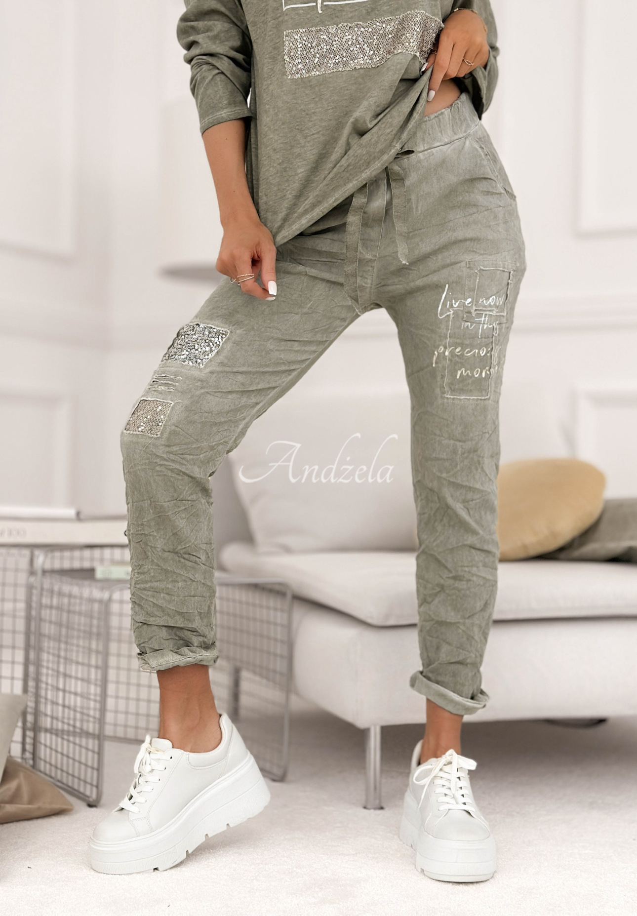 Stoffhose aus Viskose mit Pailletten Perfectly Imperfect Grau