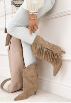 zamszowe Stiefeletten na szpilce z frędzlami With Every Step Beige