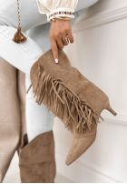 zamszowe Stiefeletten na szpilce z frędzlami With Every Step Beige