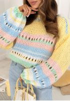 Miękki sweter w kolorowe paski Pastel Rainbow żółto-błękitny
