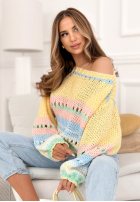 Miękki Pullover w kolorowe paski Pastel Rainbow żółto-Himmelblau
