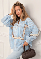 Bawełniana Bluse w paski z koronką Beauty Begins Now Himmelblau