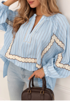 Bawełniana Bluse w paski z koronką Beauty Begins Now Himmelblau