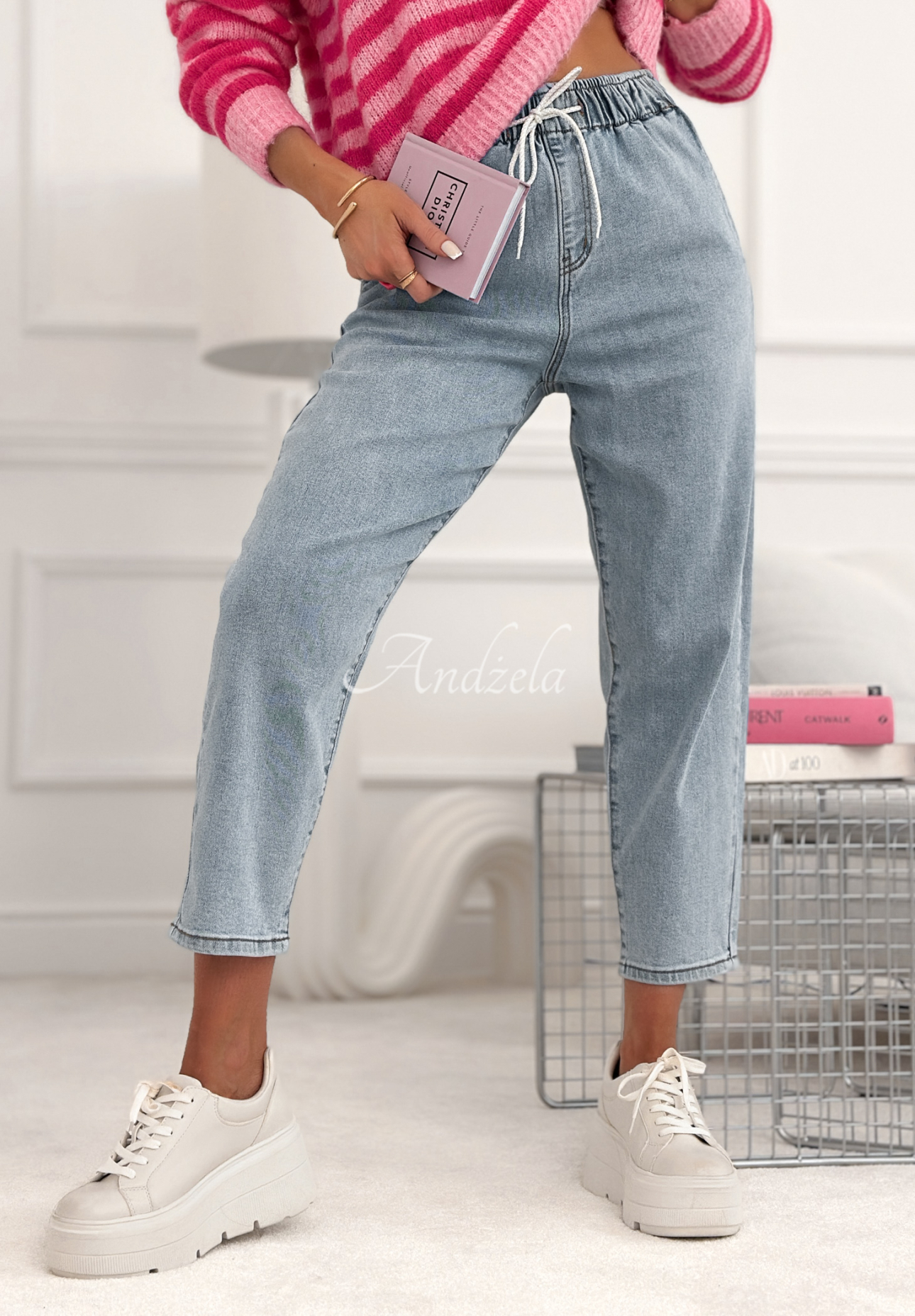 Mom-Jeans mit elastischem Bund Don’t Even Ask Blau