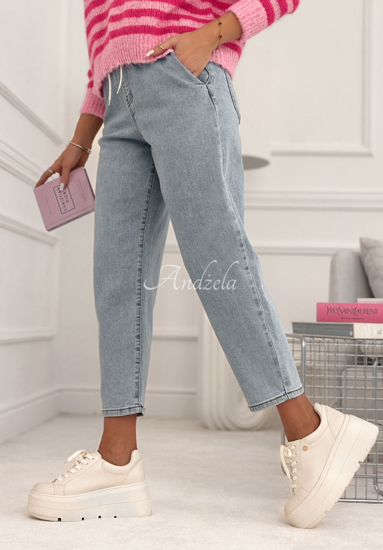 Mom-Jeans mit elastischem Bund Don’t Even Ask Blau