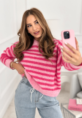 Gestreifter Wollpullover Candy Lines Rosa