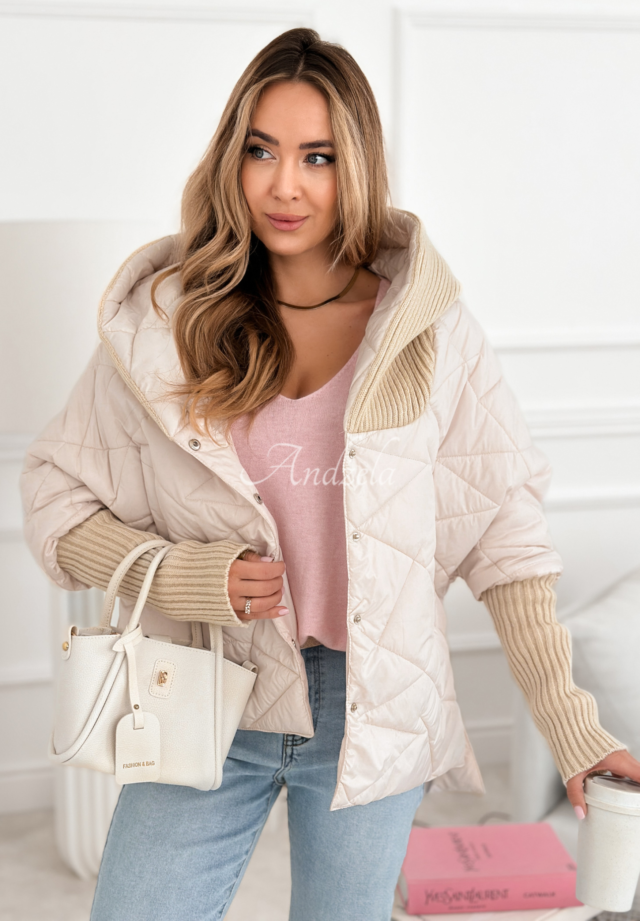 Sancha oversized hooded jacket in light beige