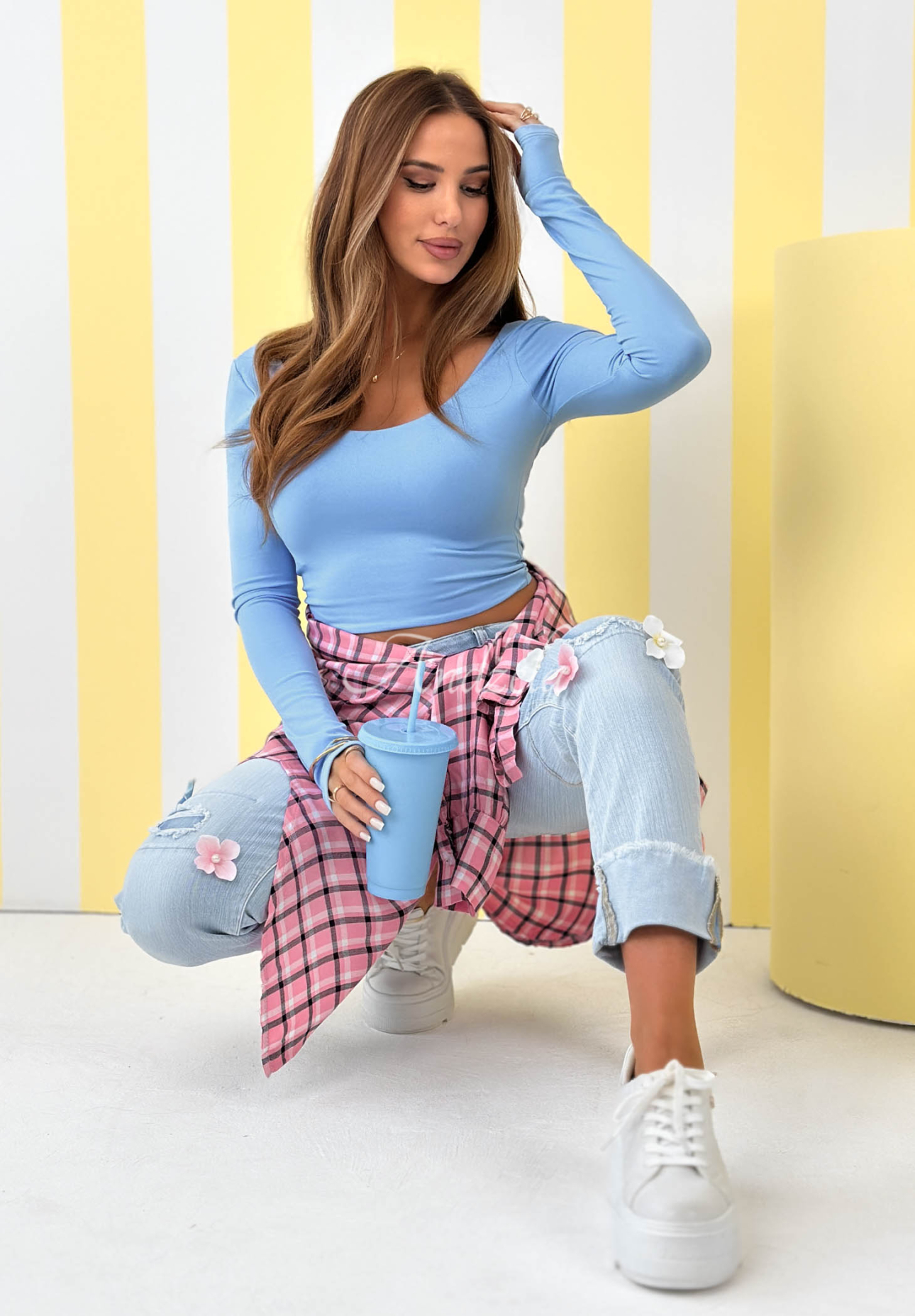 Kurzes Oberteil longsleeve New Outfits Himmelblau