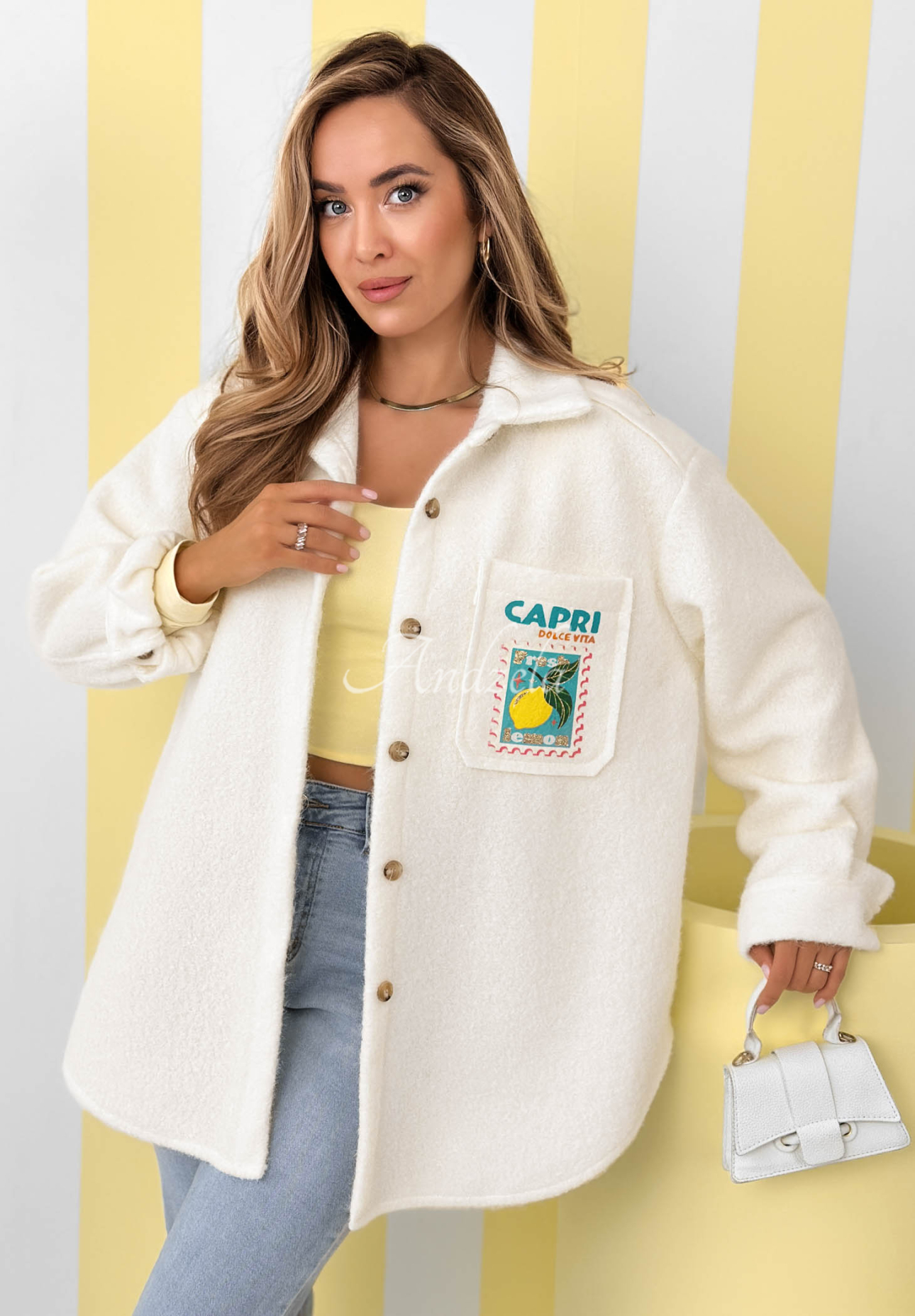 Sheepskin jacket with prints and wool Capri Dolce Vita ecru