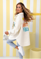 Jacke kożuszek z nadrukami Capri Dolce Vita Ecru