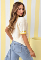 Miękki sweter w cytrynki Lemon Touch ecru