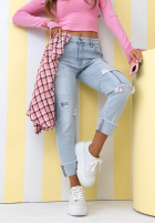 Hose Jeans mom fit z kwiatami Sweet Little Flowers Hellblau