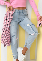 Hose Jeans mom fit z kwiatami Sweet Little Flowers Hellblau