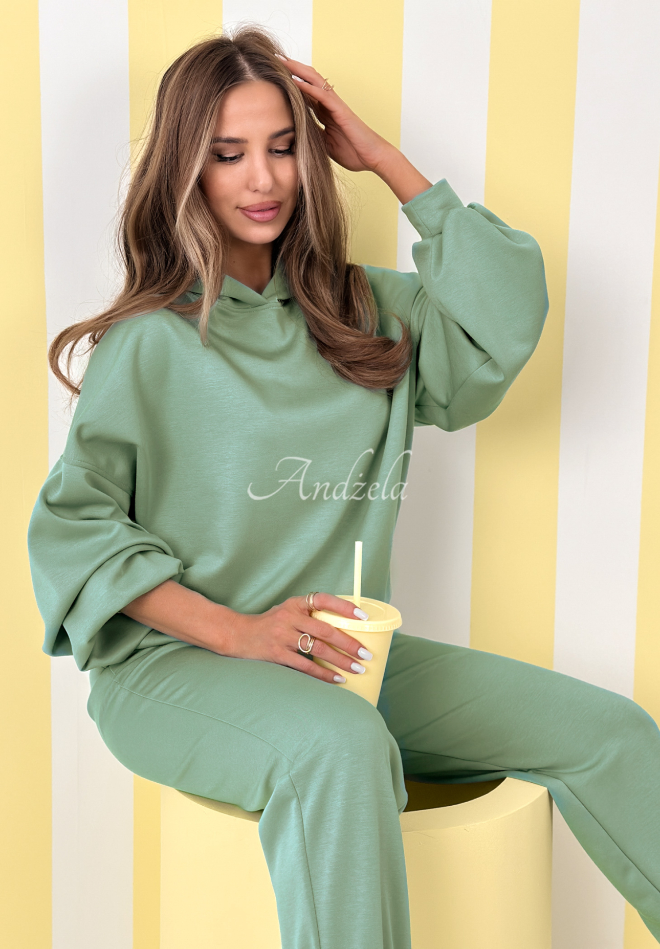 Viscose tracksuit set, butter color, Remember About You, sage