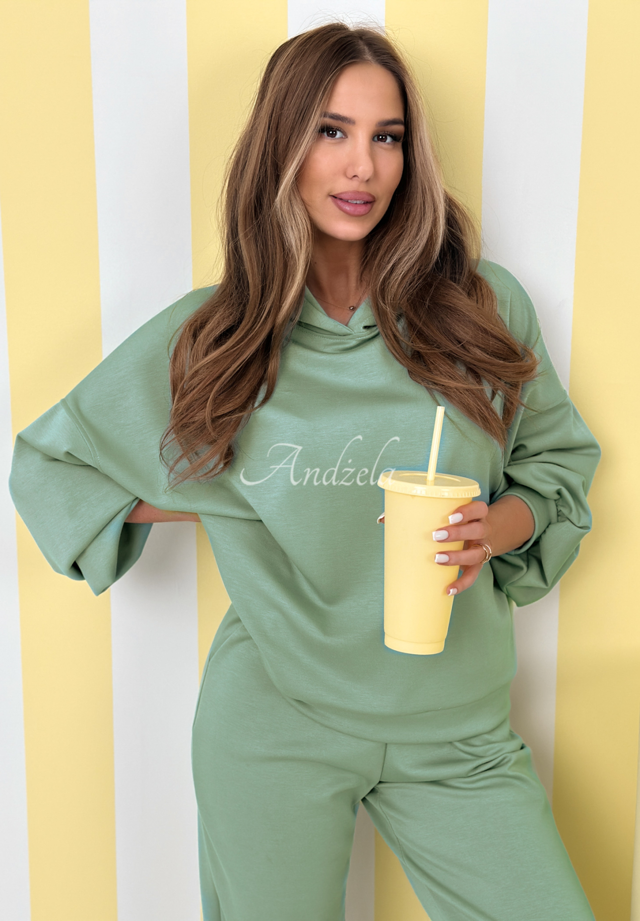 Viscose tracksuit set, butter color, Remember About You, sage