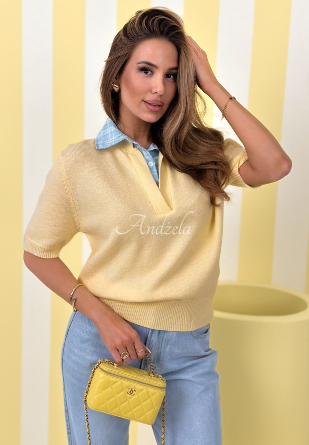 Viskose-Pullover mit Hemdeneinsatz Spring Wind Gelb