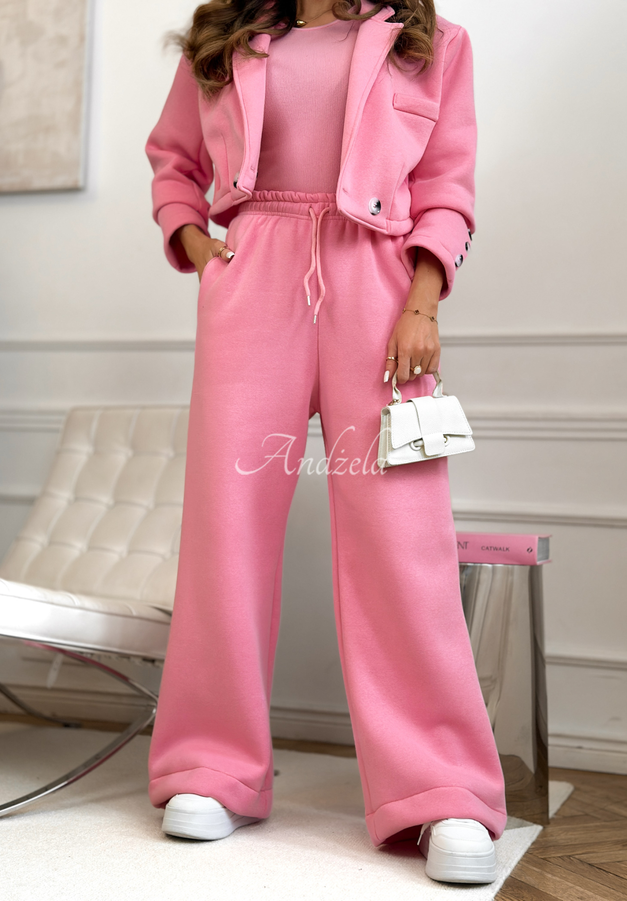 Cotton tracksuit set: jacket, pants, and 3-in-1 top Almost There pink