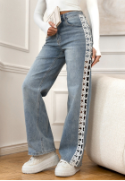 Hose Jeans straight z koronkowymi lampasami On Point Fit Hellblau