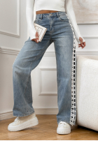 Hose Jeans straight z koronkowymi lampasami On Point Fit Hellblau