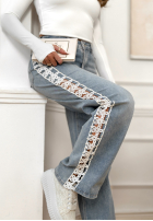 Hose Jeans straight z koronkowymi lampasami On Point Fit Hellblau