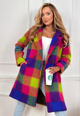 Karierter Mantel mit Kragen und Wolle Spring Sunrise lila-Gelb