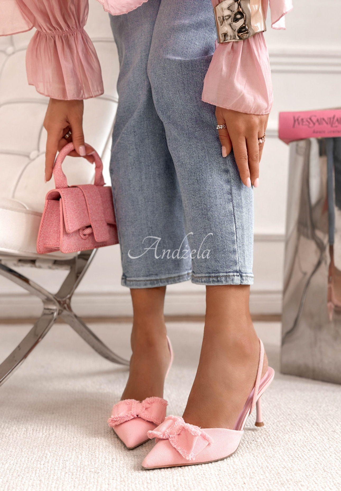 Sandalen mit Stilettoabsatz und Schleife New Season Puderrosa