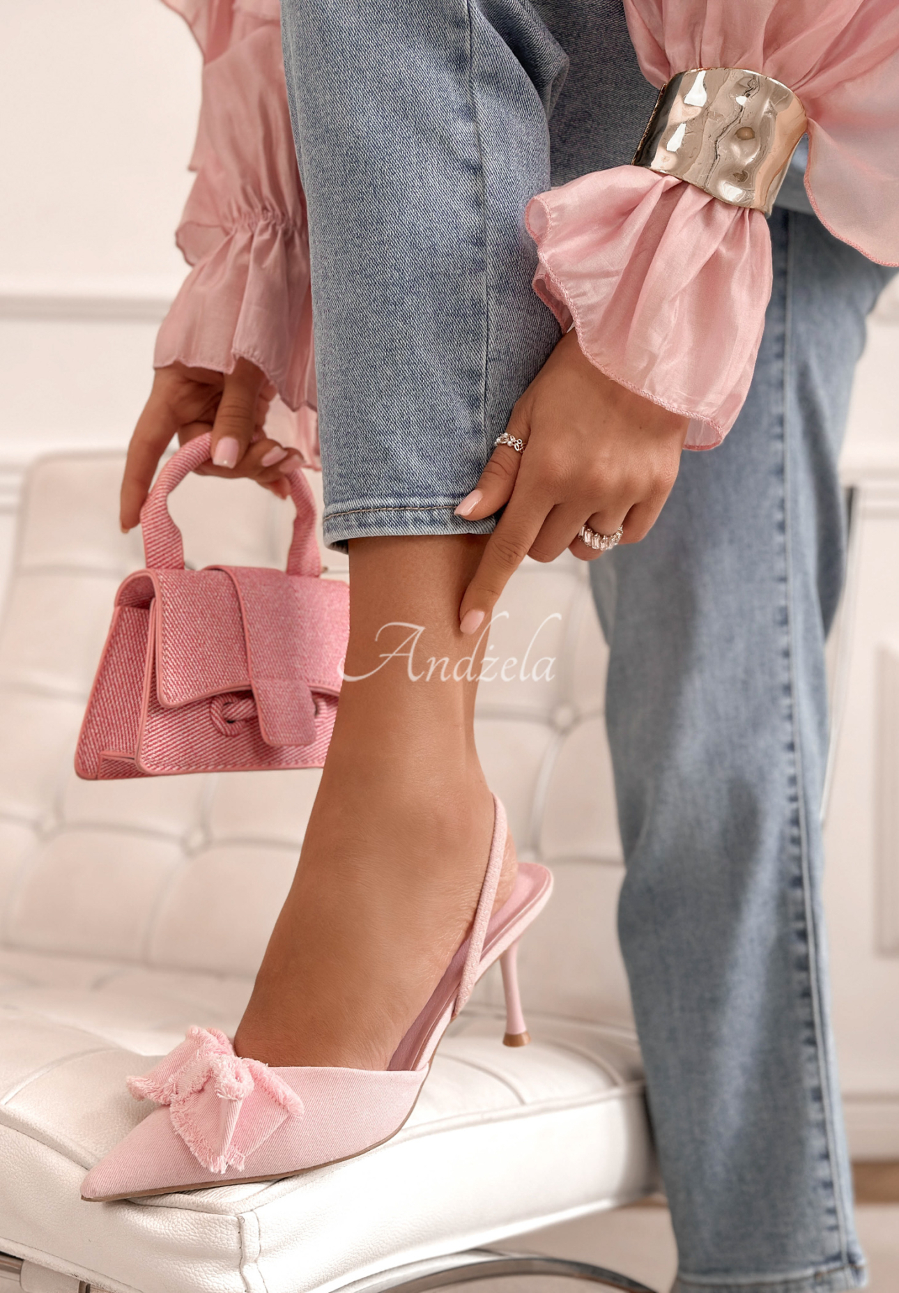 Sandalen mit Stilettoabsatz und Schleife New Season Puderrosa