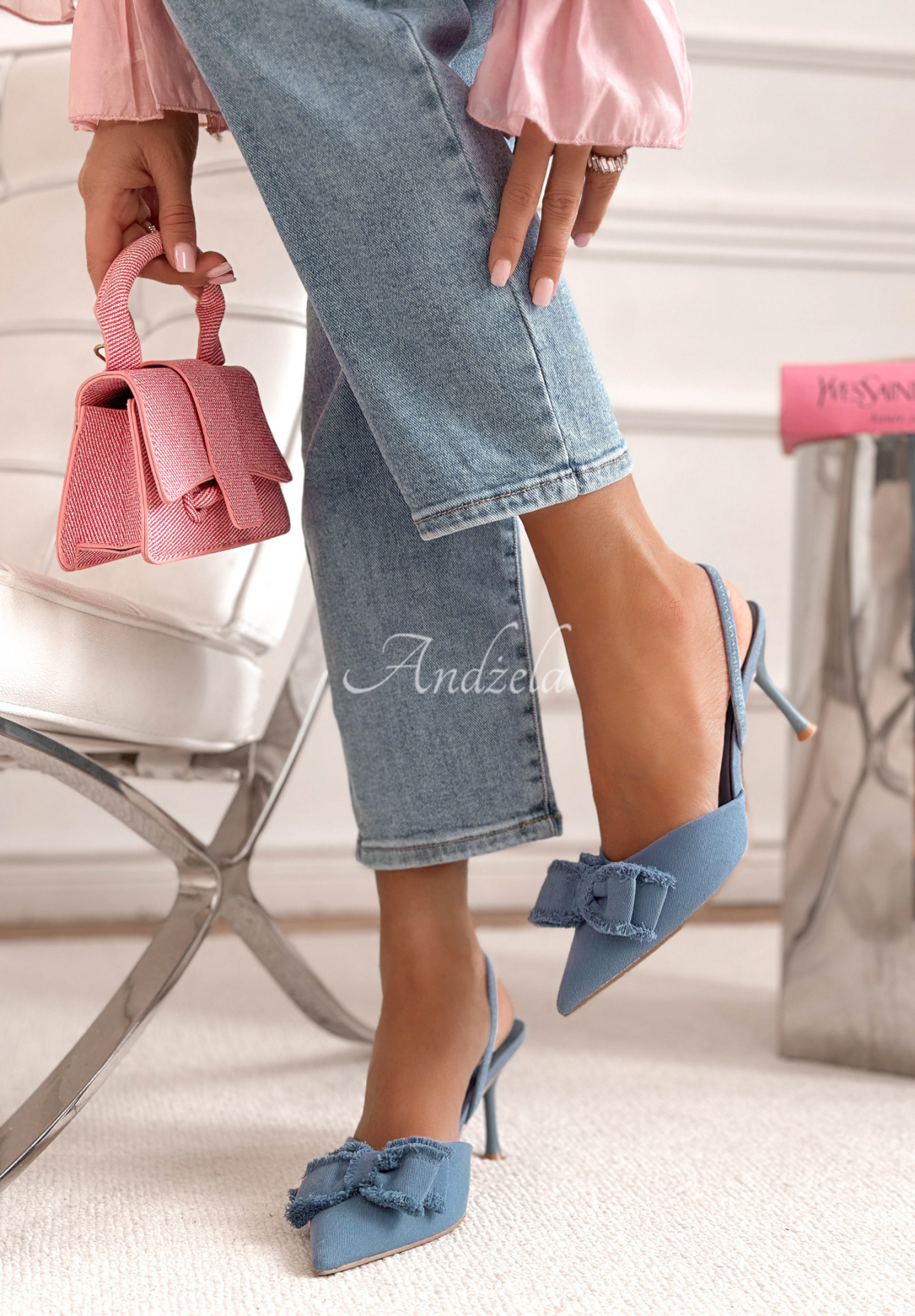 Sandalen mit Stilettoabsatz und Schleife New Season Blau