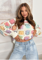 Ozdobnie pleciony Pullover Colorful Sweetie Ecru