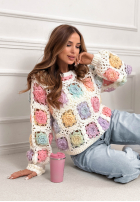 Ozdobnie pleciony Pullover Colorful Sweetie Ecru