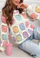 Ozdobnie pleciony Pullover Colorful Sweetie Ecru