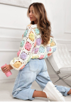 Ozdobnie pleciony Pullover Colorful Sweetie Ecru