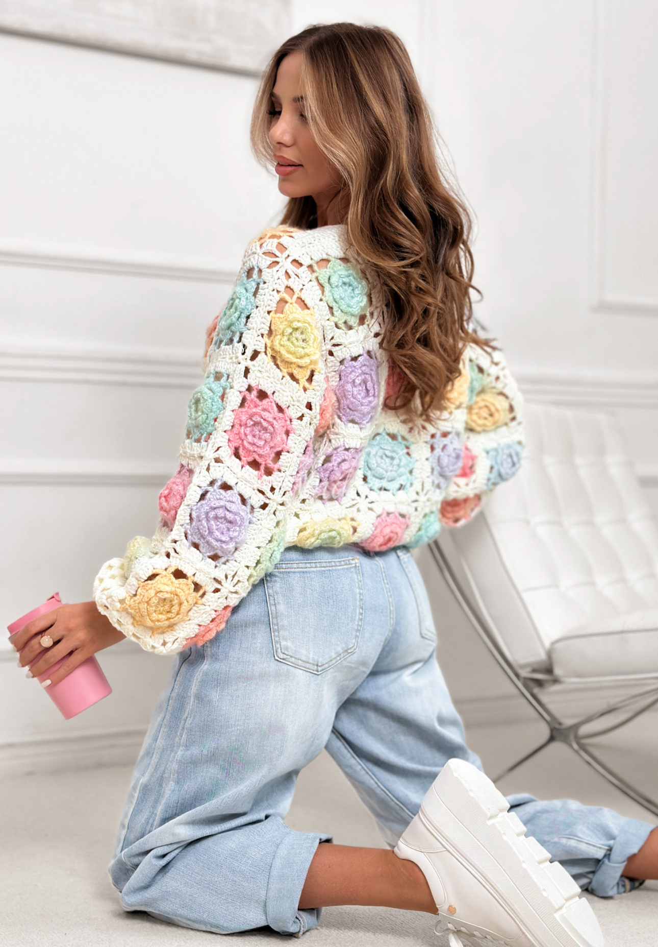 Pullover mit dekorativem Strickmuster aus Viskose Colorful Sweetie Ecru