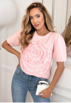 Sweter z kwiatem na krótki rękaw Breeze Of Nature różowy
