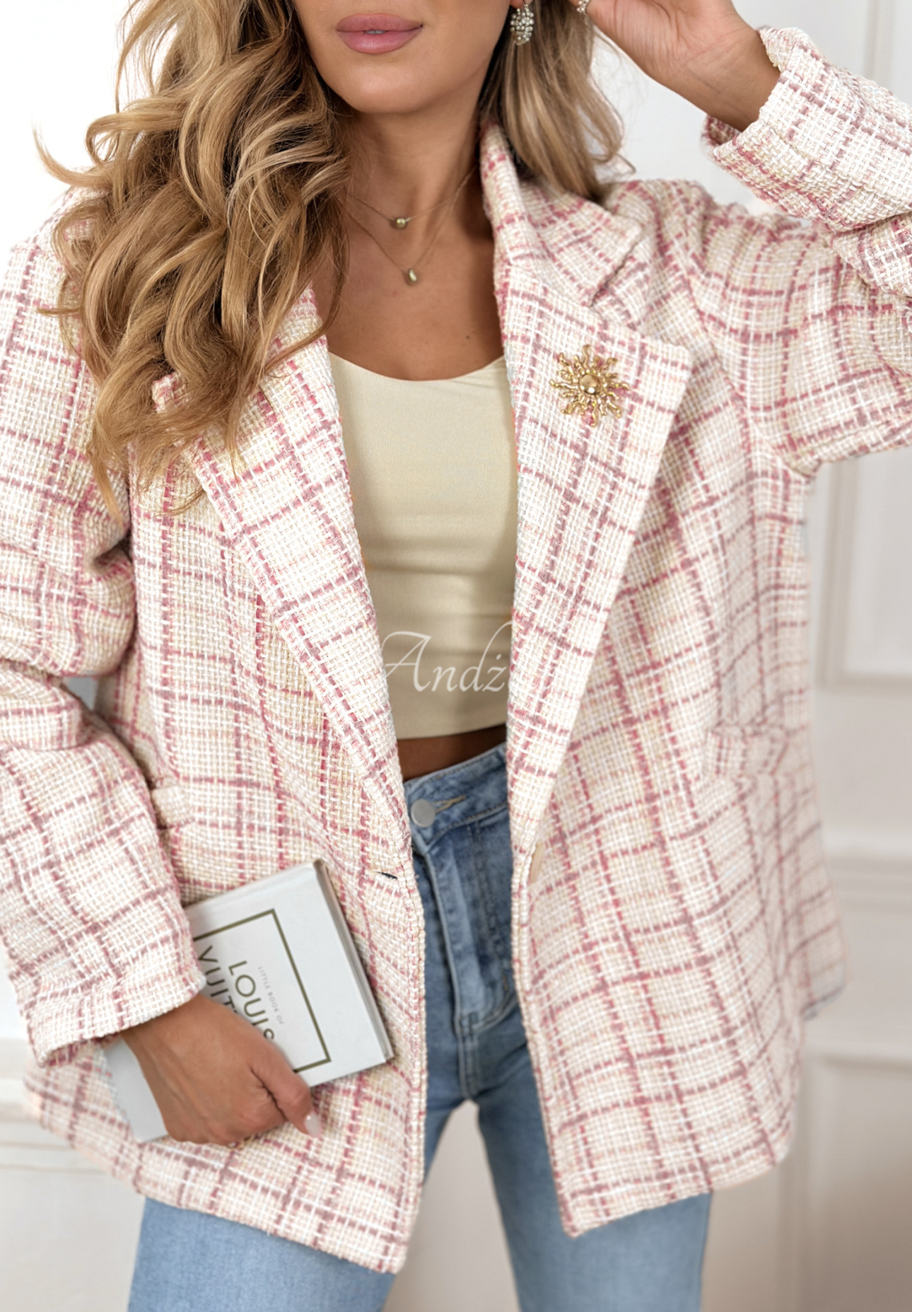 Tweedblazer mit kariertem Muster Alive Again Rosa