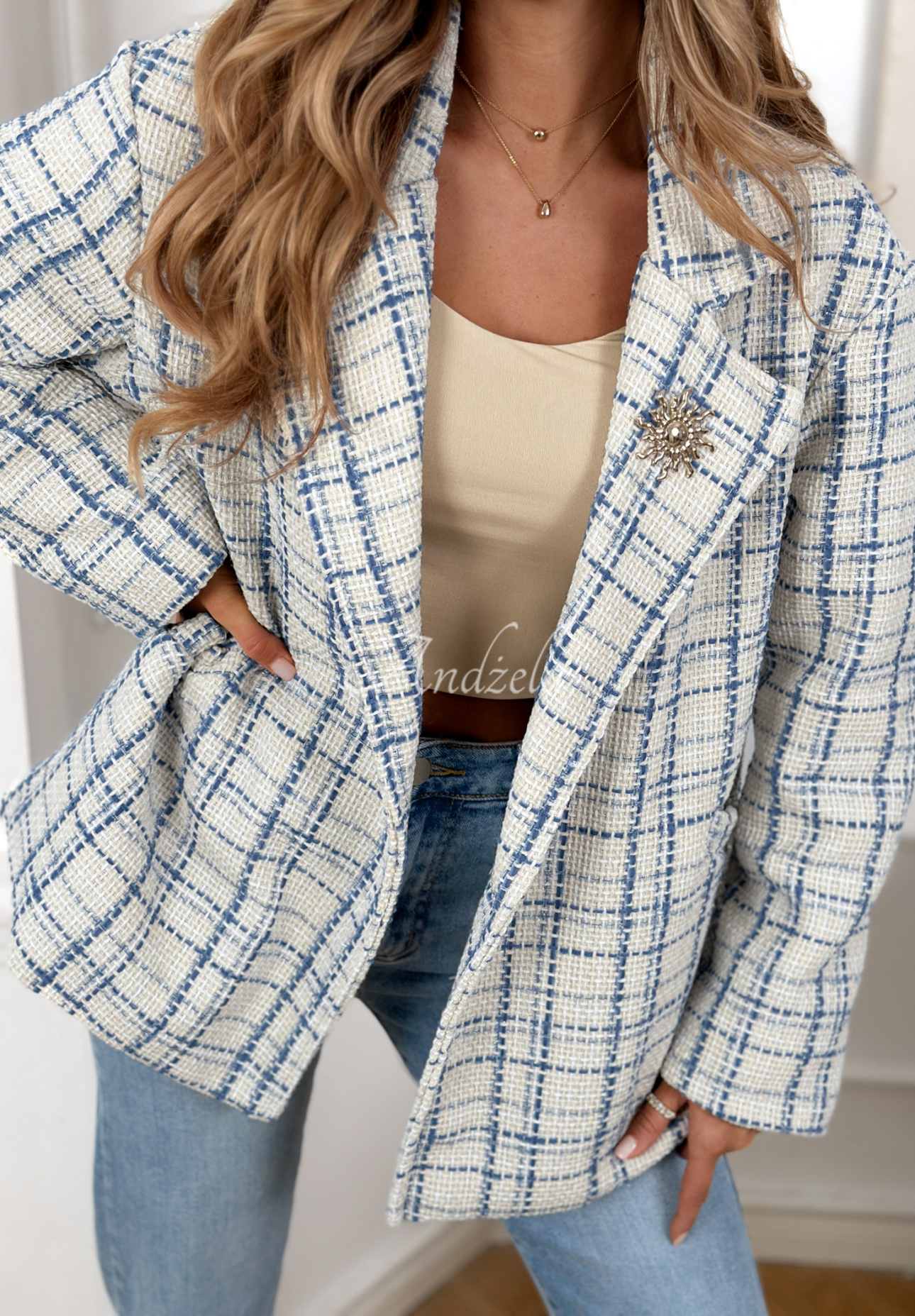 Alive Again blue tweed check jacket