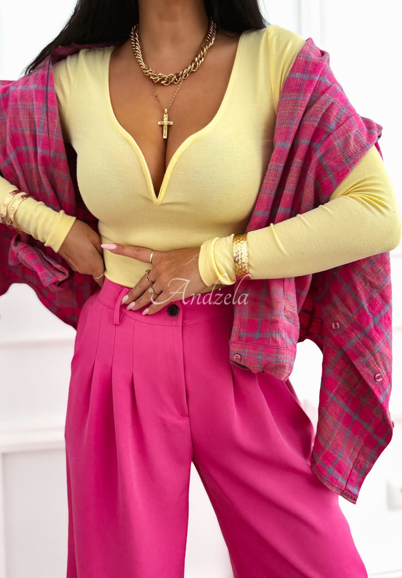 Viscose blouse with V-neckline Morelli yellow