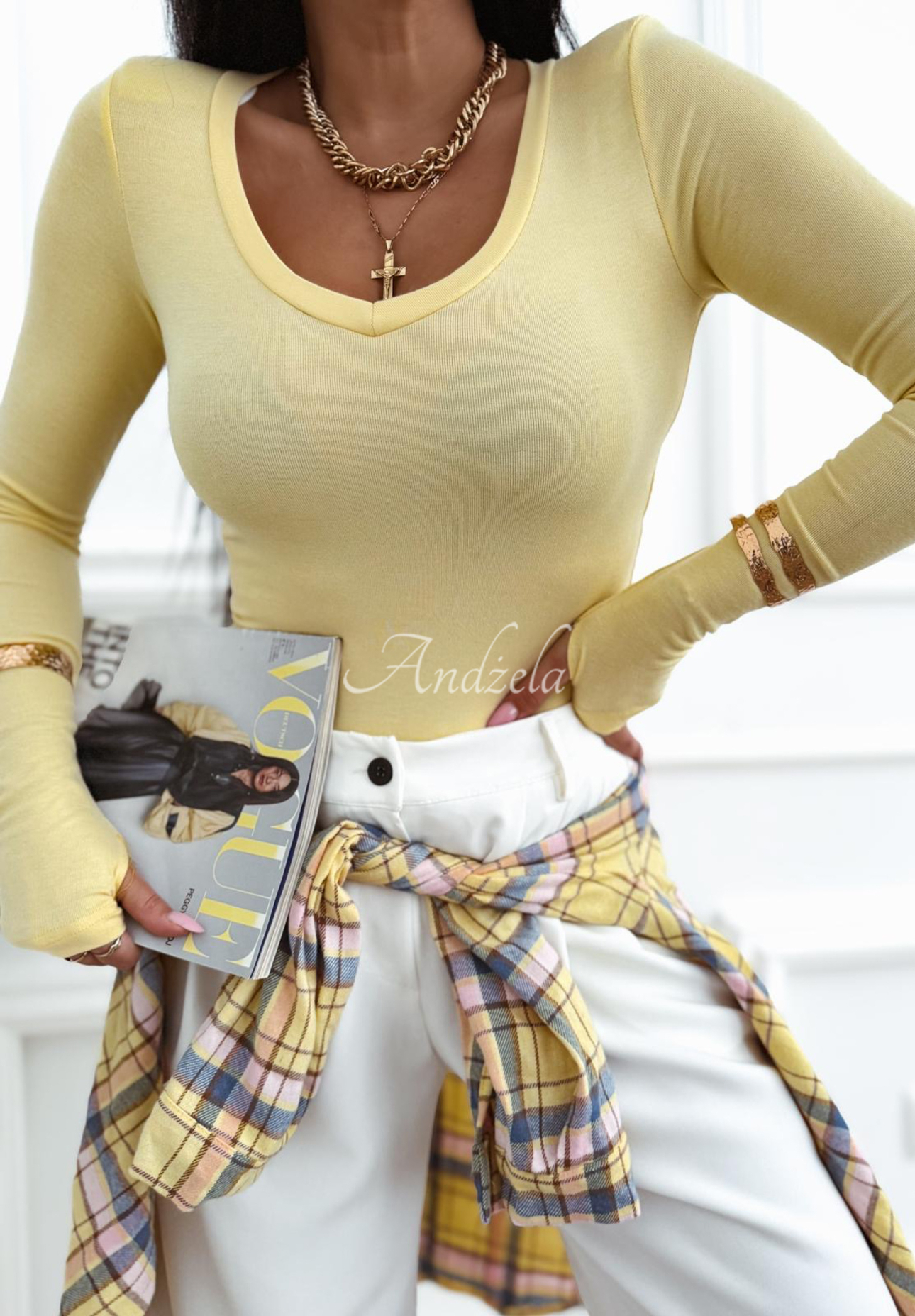 Viscose blouse with neckline The Last Time yellow