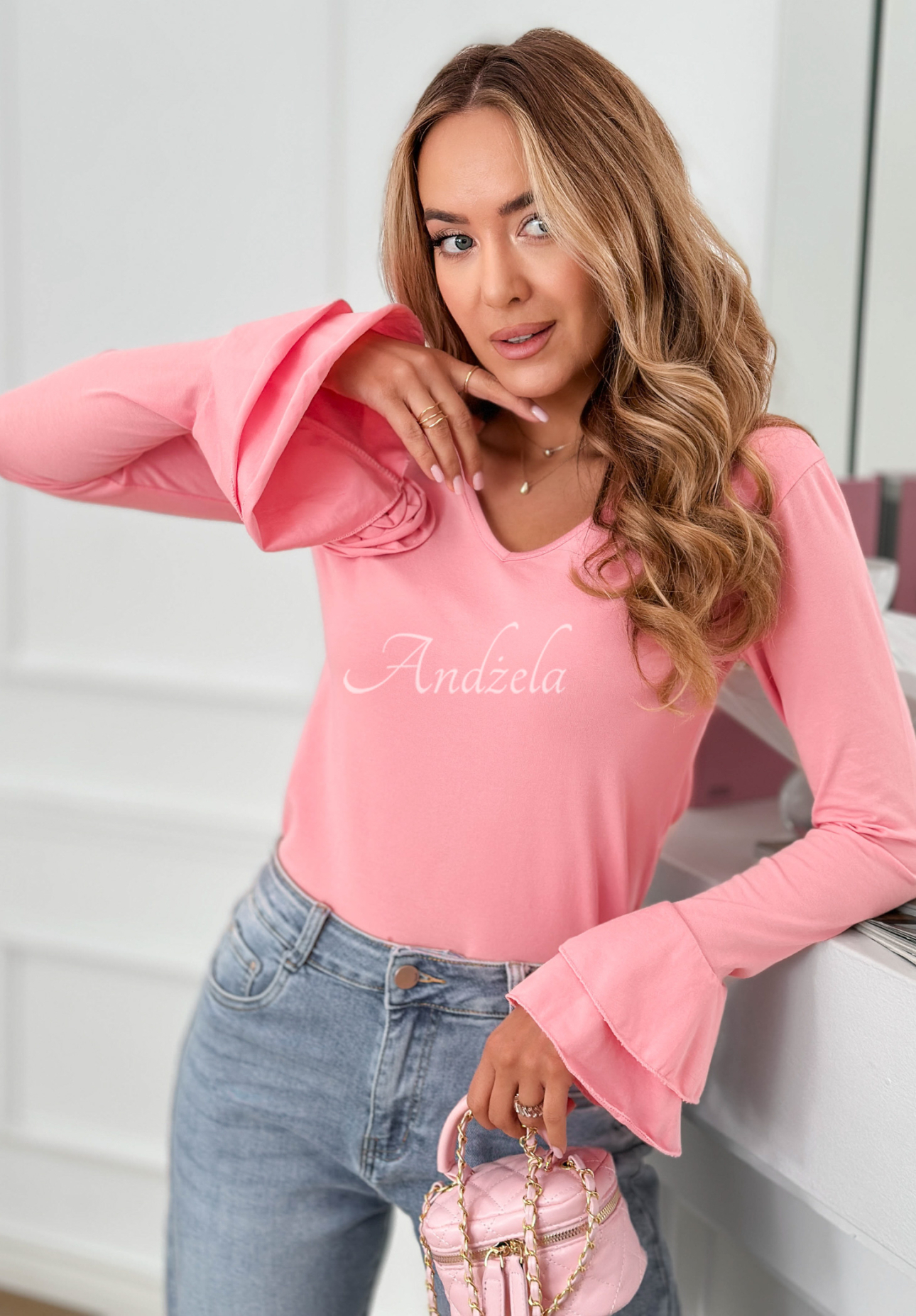 Baumwollbluse mit Rose und Rüschen You Know Why Rosa