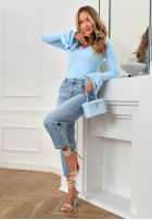 Bawełniana Bluse z różą i falbanką You Know Why Himmelblau