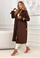 Langer zweireihiger Mantel mit Gürtel Changing Of Seasons Schokoladenbraun