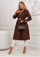 Langer zweireihiger Mantel mit Gürtel Changing Of Seasons Schokoladenbraun