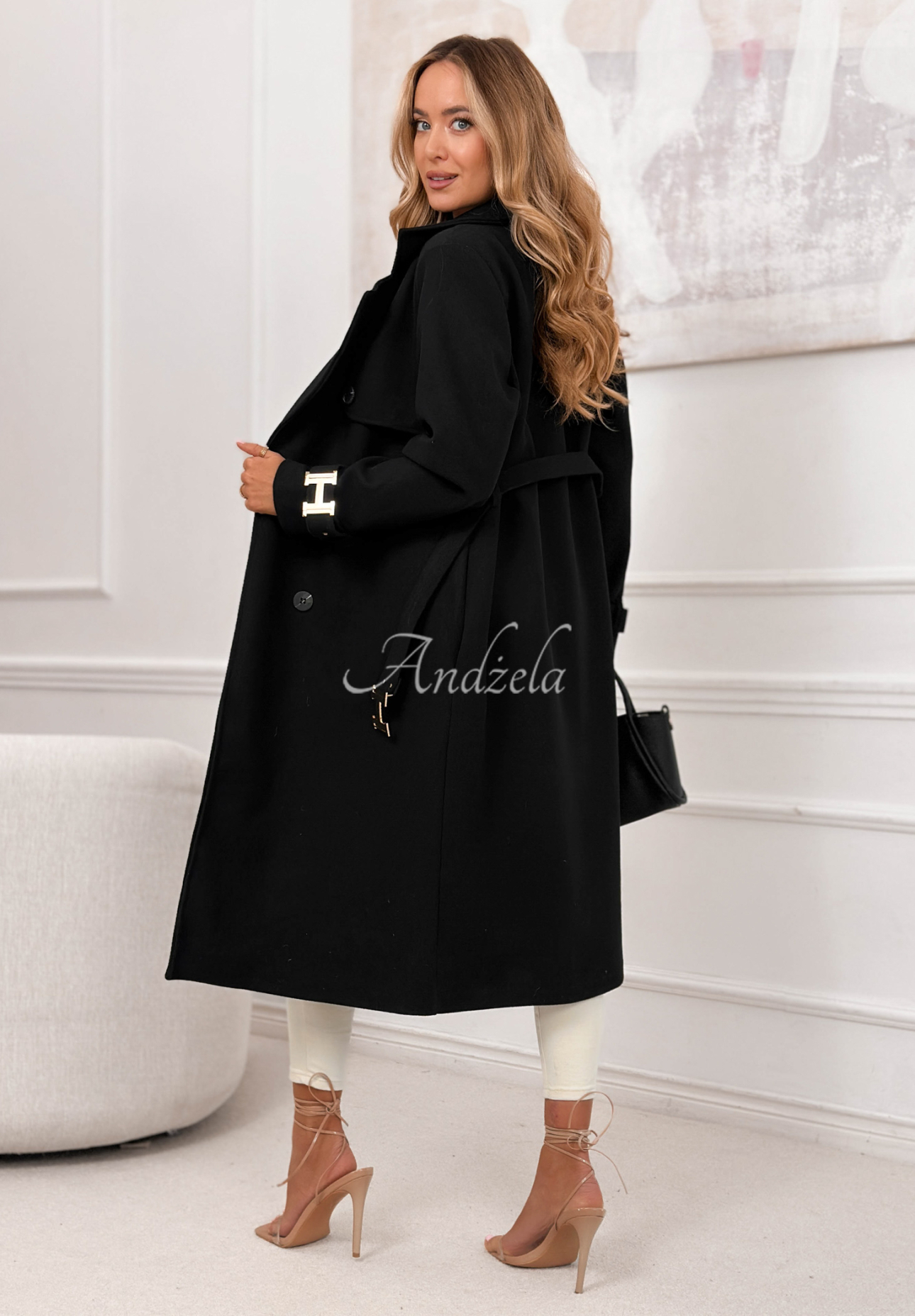 Changing Of Seasons long double-breasted coat with belt, black