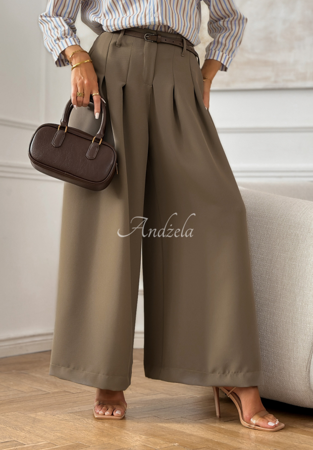 Elegante Hose wide leg mit G&uuml;rtel Begin Doing Mokkafarben