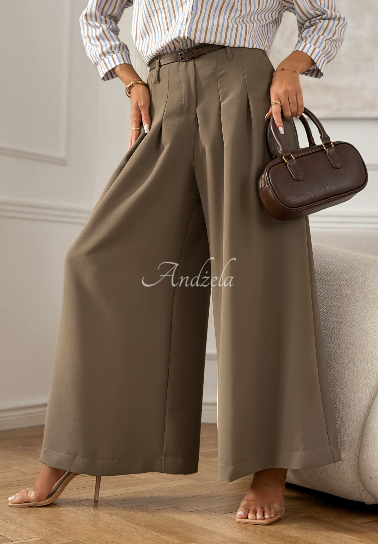 Elegante Hose wide leg mit Gürtel Begin Doing Mokkafarben