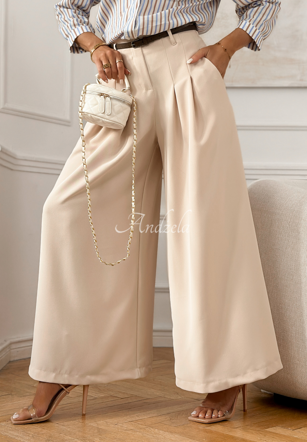 Elegant wide-leg pants with a belt Begin Doing beige