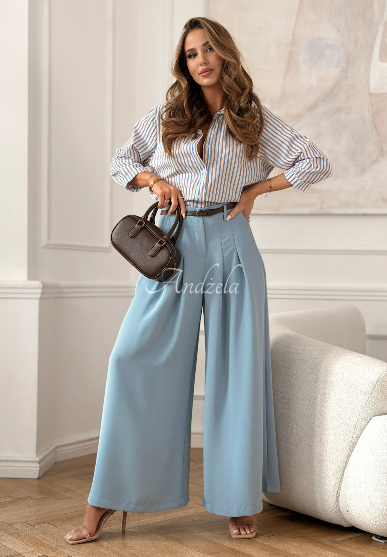 Elegante Hose wide leg mit Gürtel Begin Doing Himmelblau