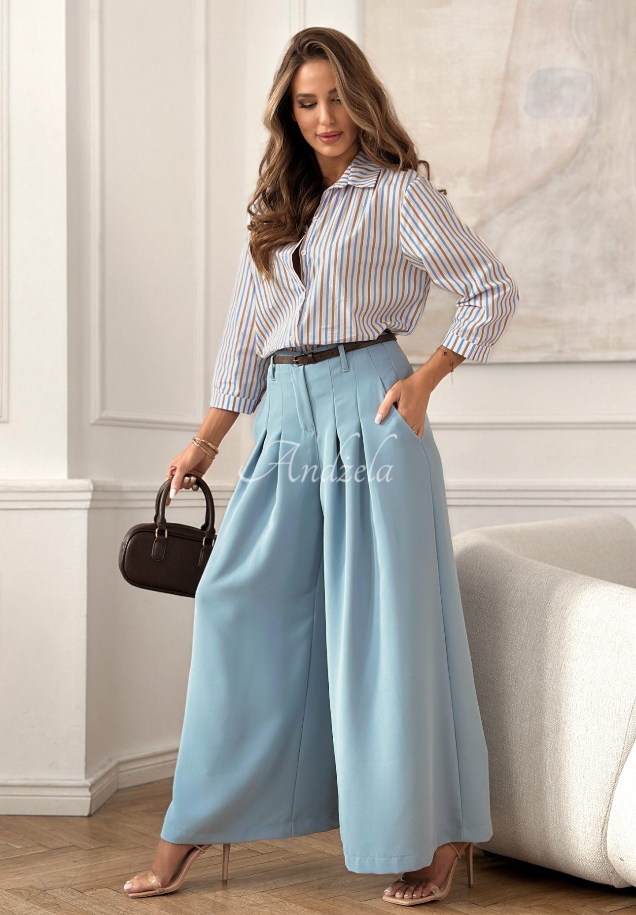 Elegante Hose wide leg mit Gürtel Begin Doing Himmelblau